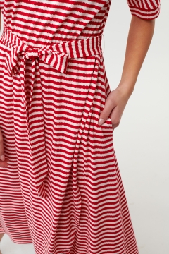 Womens red and white dolman sleeve wrap skirt modest dress